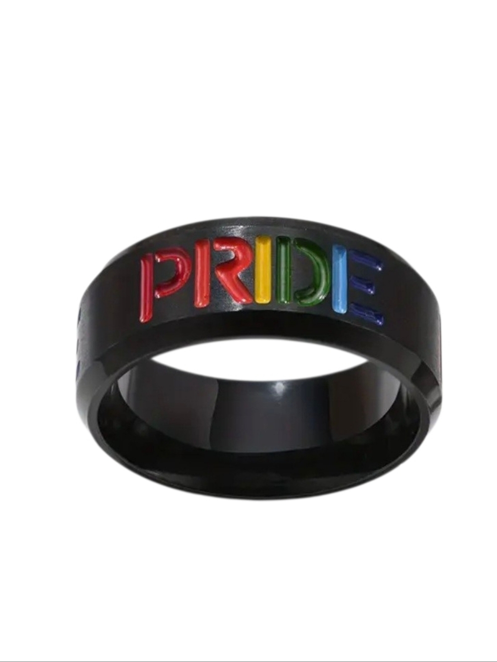 New Stainless Steel Black PRIDE Ring with Rainbow Lettering Size 11